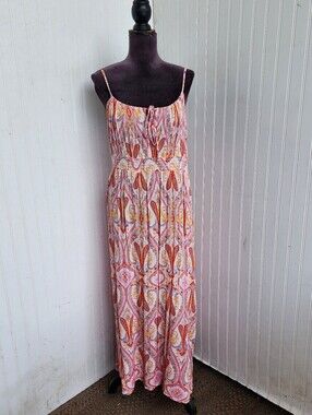 Primark Cares Womens Pink Orange Paisley Floral Tiered Maxi Dress Boho Summer 16